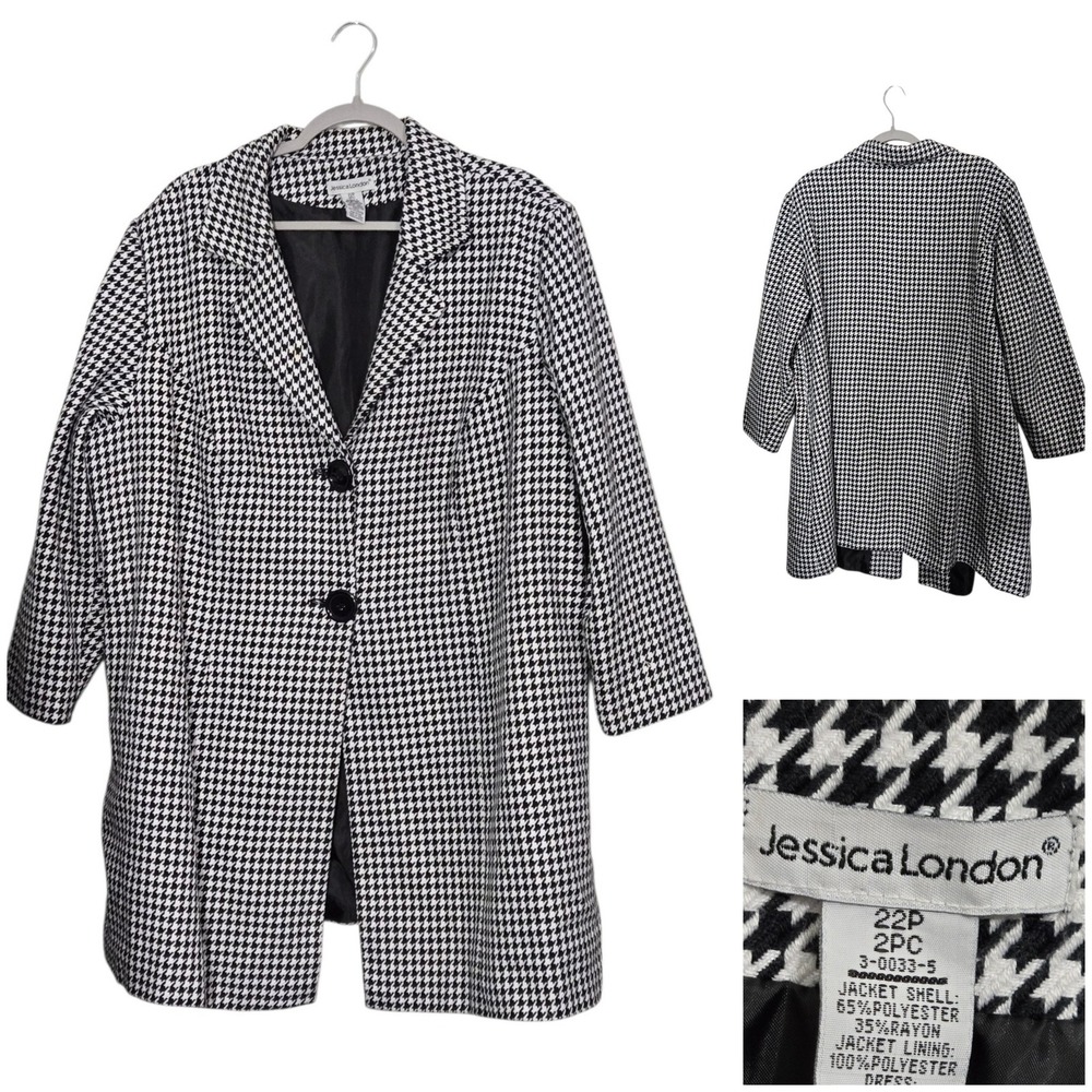 Jessica London 22P Houndstooth Blazer Black White Jacket office fall casual